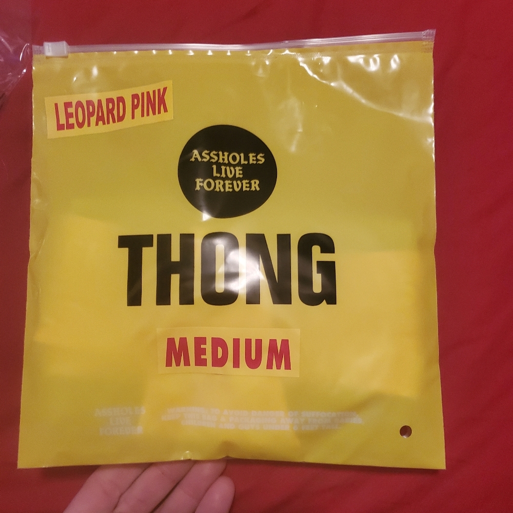 Leopard pink assholes live forever thong